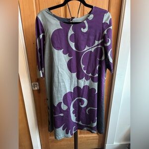 Marimekko Purple and Gray Long Sleeve Shift Dress